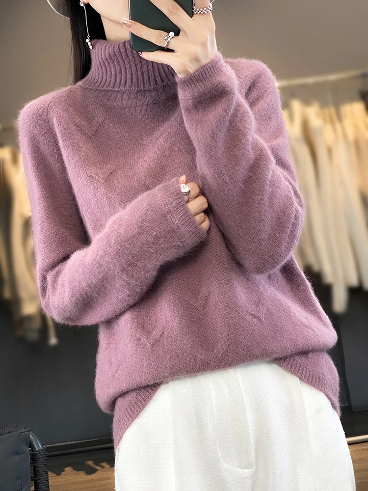 

Women Winter Sweater Button-up Collar Thick Pullover 100% Mink Cashmere Long Sleeve Tops Twist Solid Knit Jumper Korean Fashion