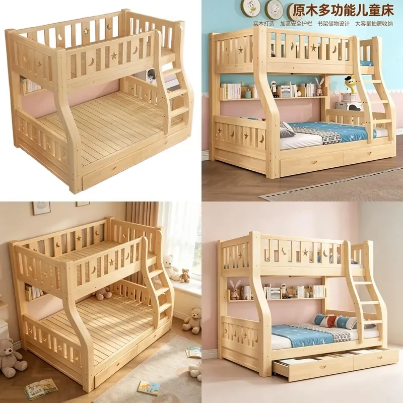 Solid Wood Bunk Bed Double Layer High Low Sleeping Frame for Kids Adults Durable Two Tier Furniture for Bedroom