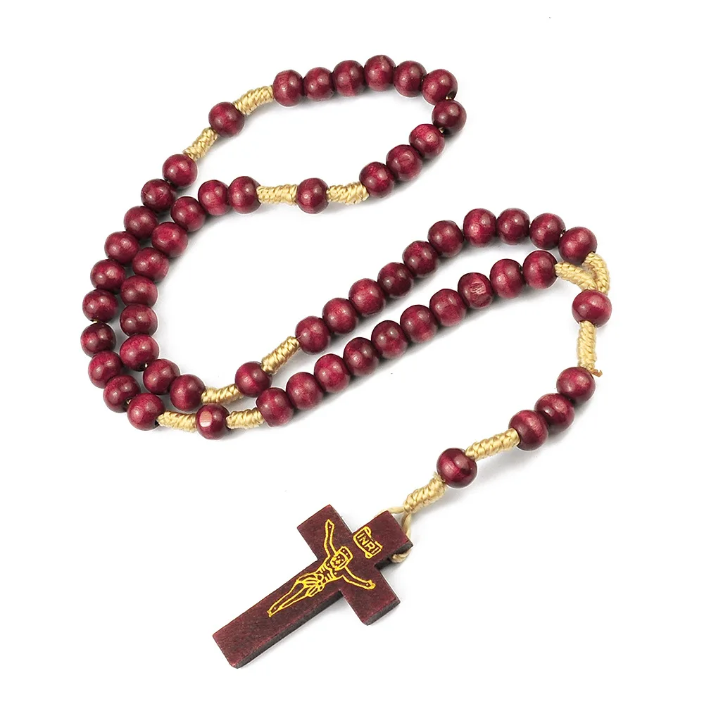 Religiöses Holzkreuz-Armband für Damen und Herren, Holz-Gebetsperlen, Kreuz-Anhänger-Armband, modischer Party-Schmuck, Geschenk – Detail 8