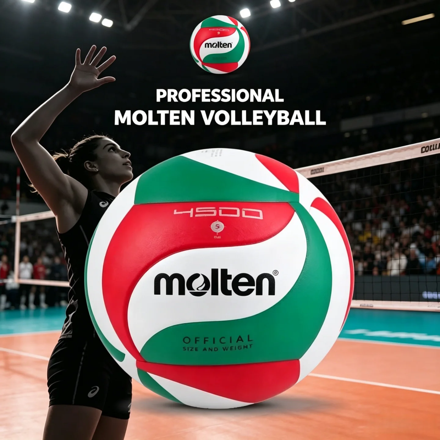 Balón de Voleibol Molten 4500/5000, Tamaño Estándar 5, PU, Oficial para Competencia y Entrenamiento, para Uso en Interiores y Exteriores
