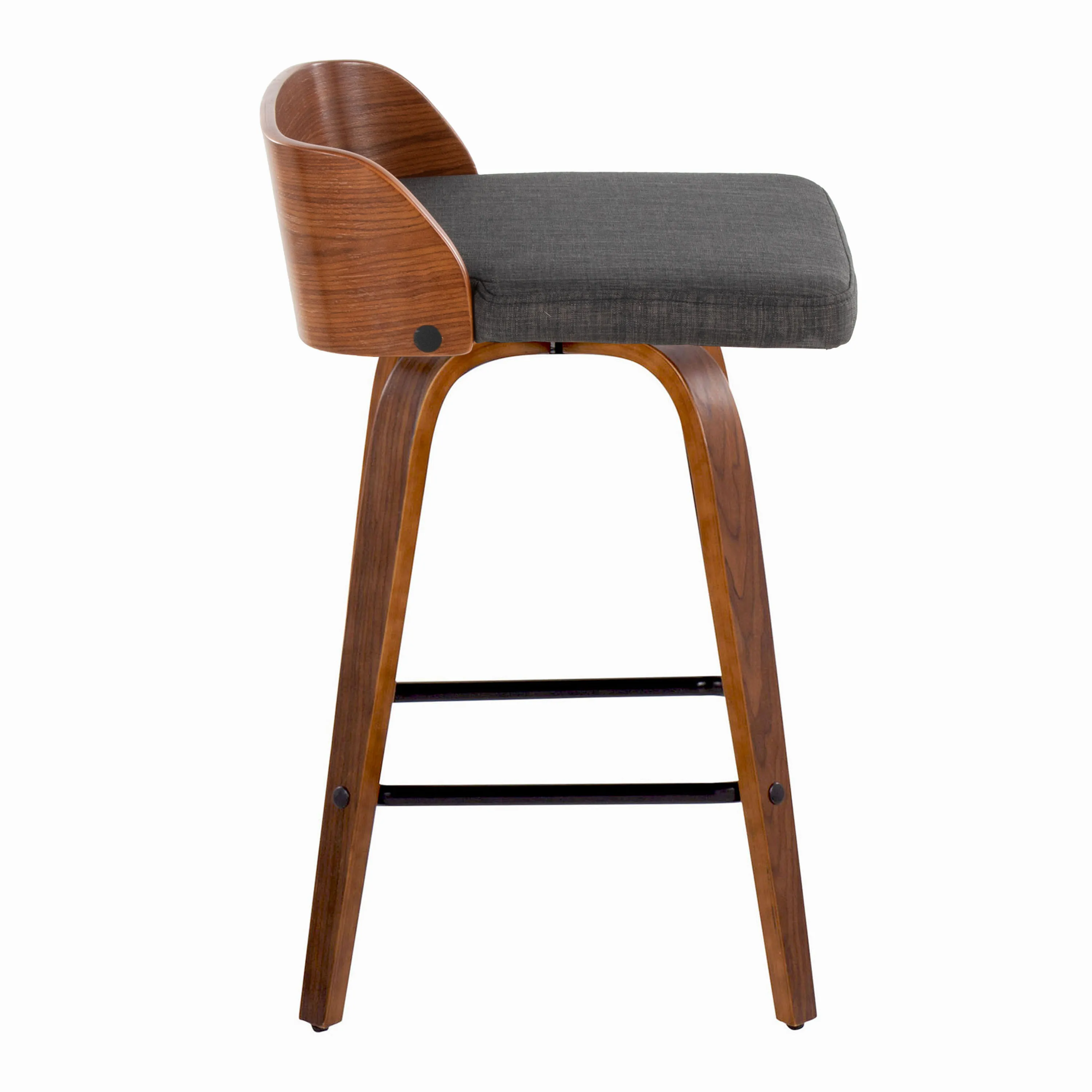 

#Fixed-Height Bar Stool Swivel Walnut Wood Charcoal Fabric Square Black Metal Footrest Hotel Dining