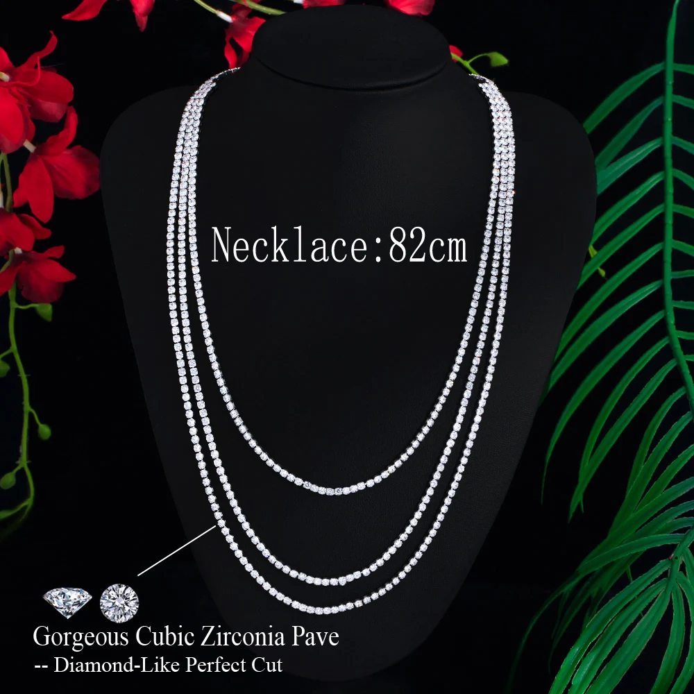 CWWZircons Funkelnde Mehrschichtige Runde Kubische Zirkonia Große Lange Tennis-Halskette für Damen Hochzeit Party Kostümschmuck CP129 – Detail 2