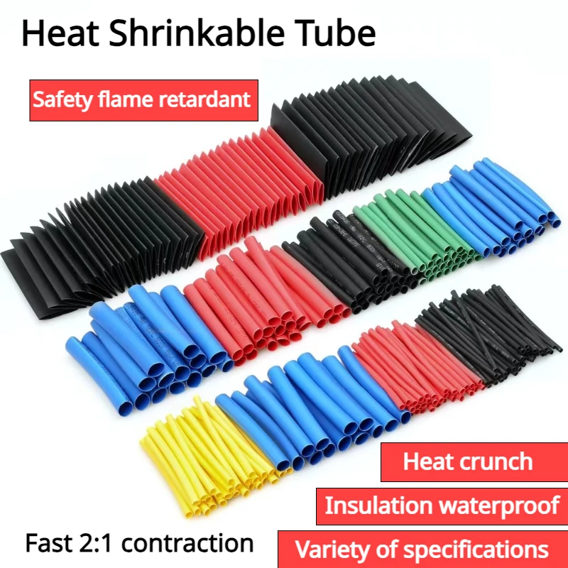 127/164/328/530pcs Heat Shrinkable Tube Insulation Tube Heat Shrink Wrapping Kit Electrical Connection Wire Cable Sleeving 2:1