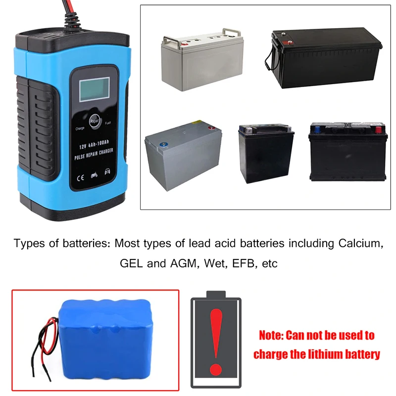 12V 6A Motorcycle Car Pulse Repair Charger with LCD Display Car Battery Starter Jump Power Booster Auto Pulse Repair Charger