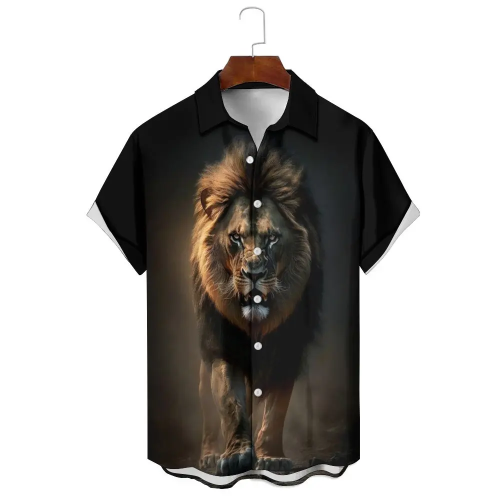 Animal 3D Printed Black Short Sleeve Shirt Summer New Men's Fashion Casual Button   Shirt Street Wear Hawaiian Shirt Unisex