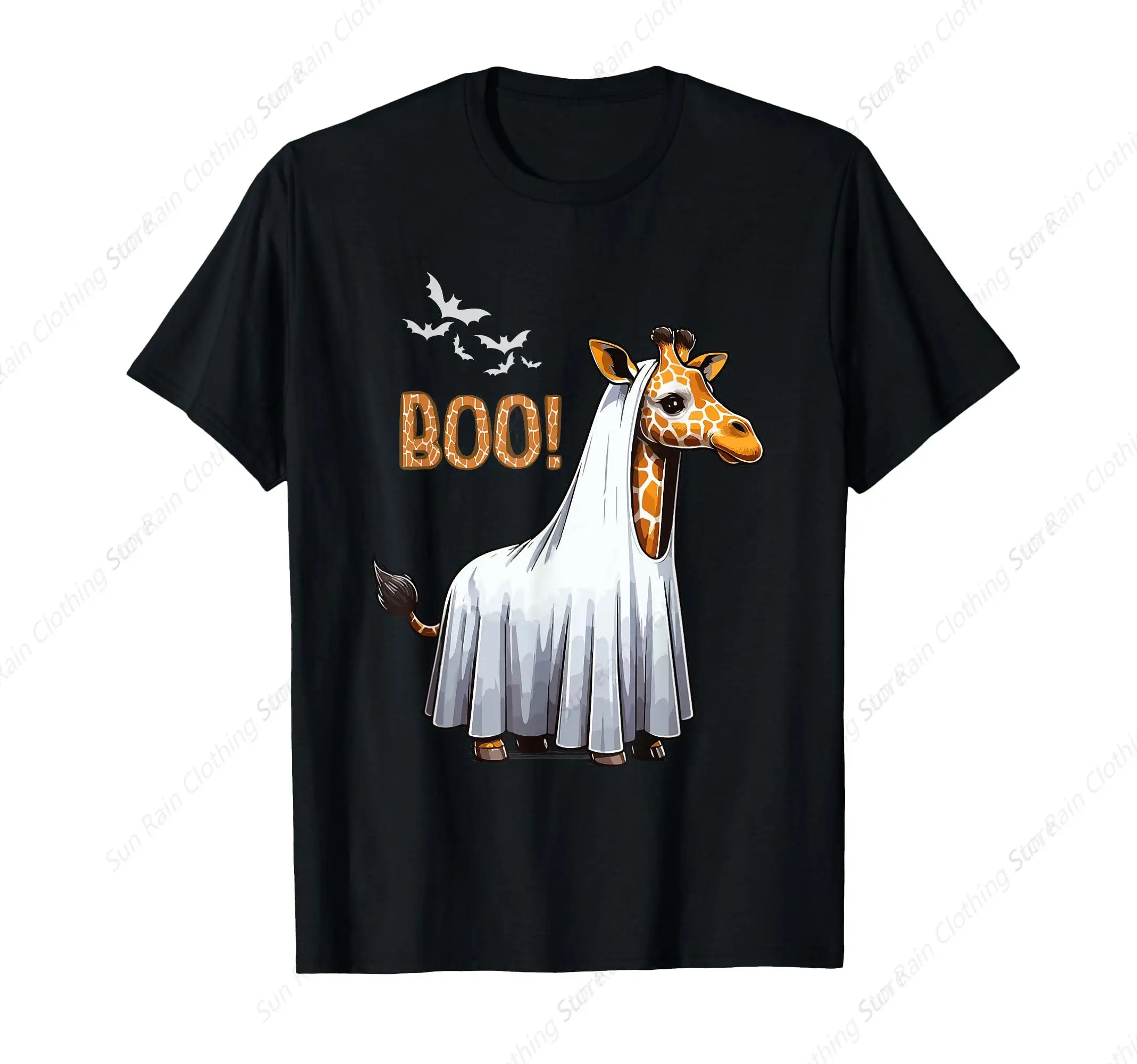 Cute Giraffe Boo Halloween Costume Zoo Lover T-Shirt Round Neck Retro Tops Funny Cotton Tee Leisure Comfortable Clothing