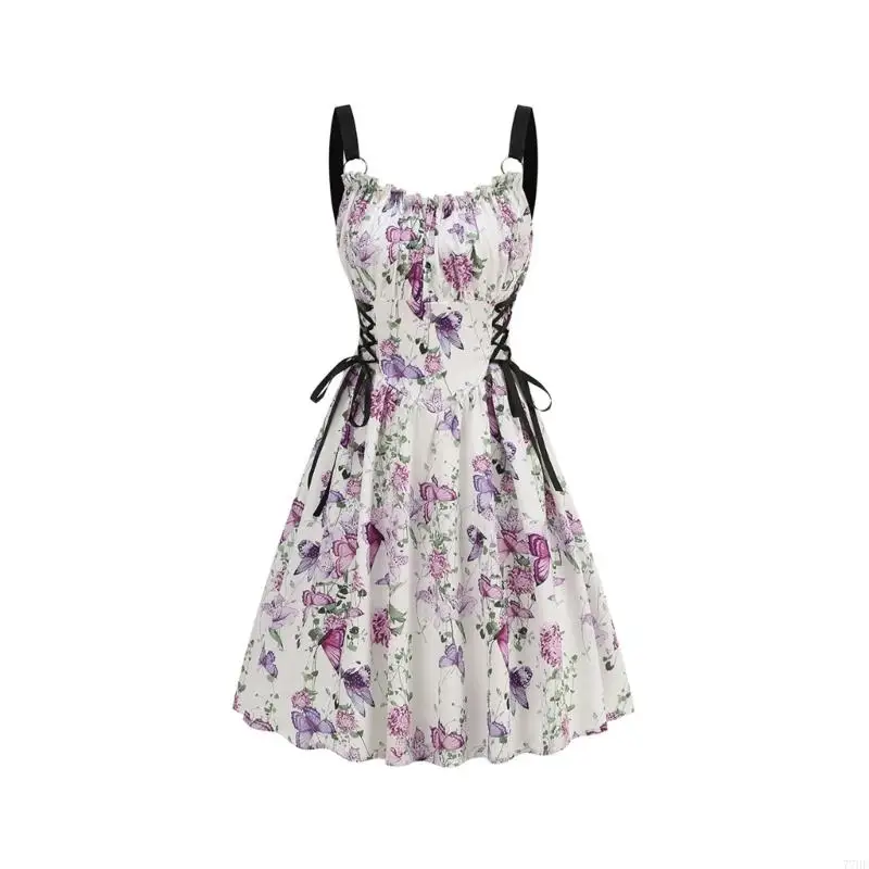 77 Hij verstelbare tailleband bloemjurk ademende mouwloze jurk bloemen print