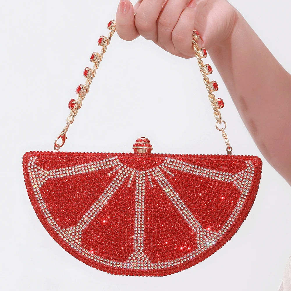 

WHTUOHENG Watermelon Crystal Rhinestone Handbag Luxury Designer Wedding Party Ladies Clutch Bag Diamond Bridal Evening Purse