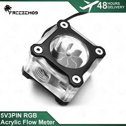 FREEZEMOD Flow Meter RGB Liquid Cooled Flow Velocity Observation Module Square Acrylic with Metal Armor 5V3PIN PC Case MOD