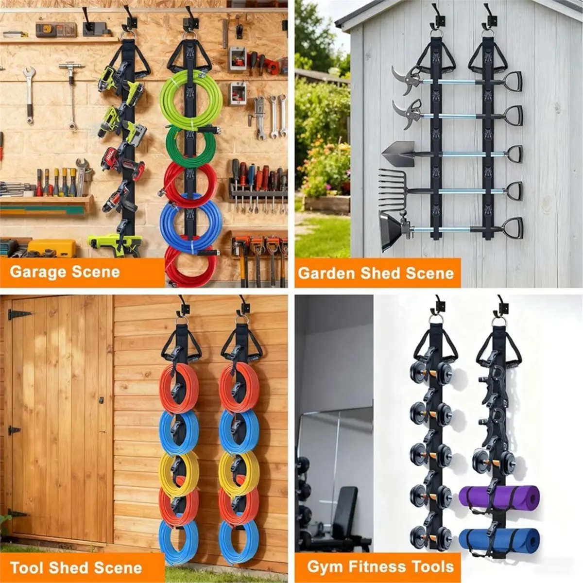 Extension Cord Organizer 2 Pack, Cord Storage Organizer with 5 Slots, Garage Garden Storage Straps, Hanger Straps