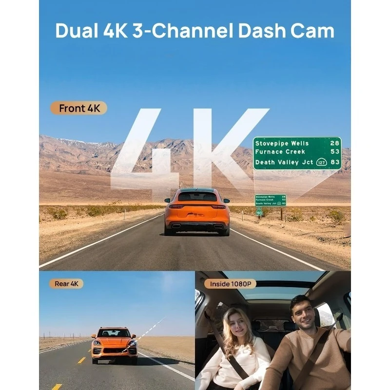 كاميرا داش 4K T800 ذات 3 قنوات، كاميرا داش أمامية وخلفية داخلية (2160P+2160P+1080P)، STARVIS 2 IMX678، رؤية ليلية HDR، Dash Ca #2