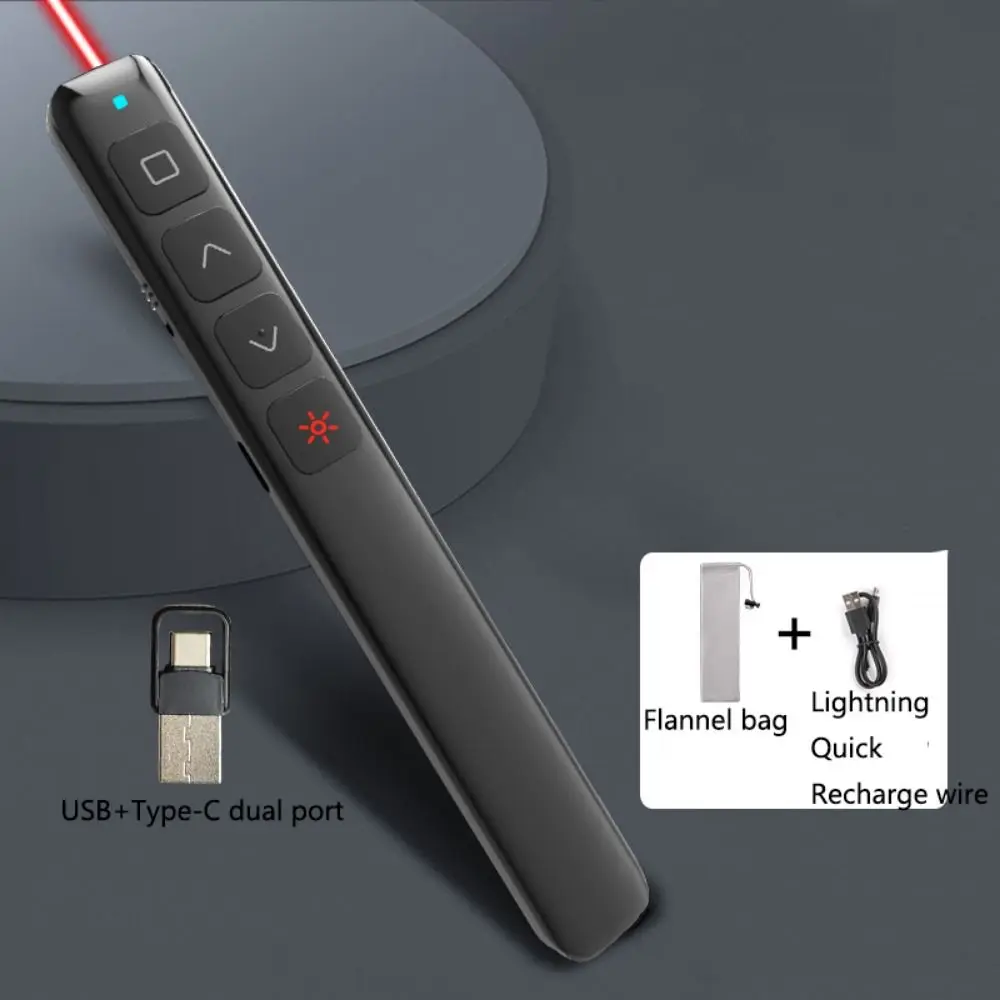 Red Light Wireless Presentation Clicker 2.4GHz Hyperlink Presenter Remote Controller Multi-Function One-touch Keys