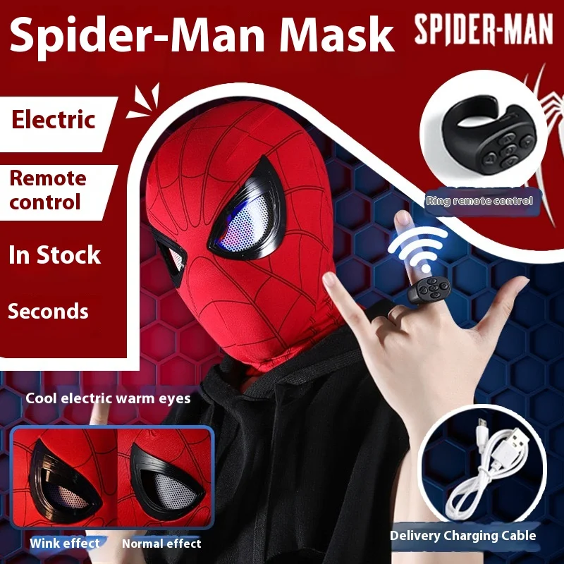 Remote-Controlled Electric Blinking Spider-Man Headgear Red And Black Cos Glowing And Funny Mask Wearable Halloween Xmas Gift view 6