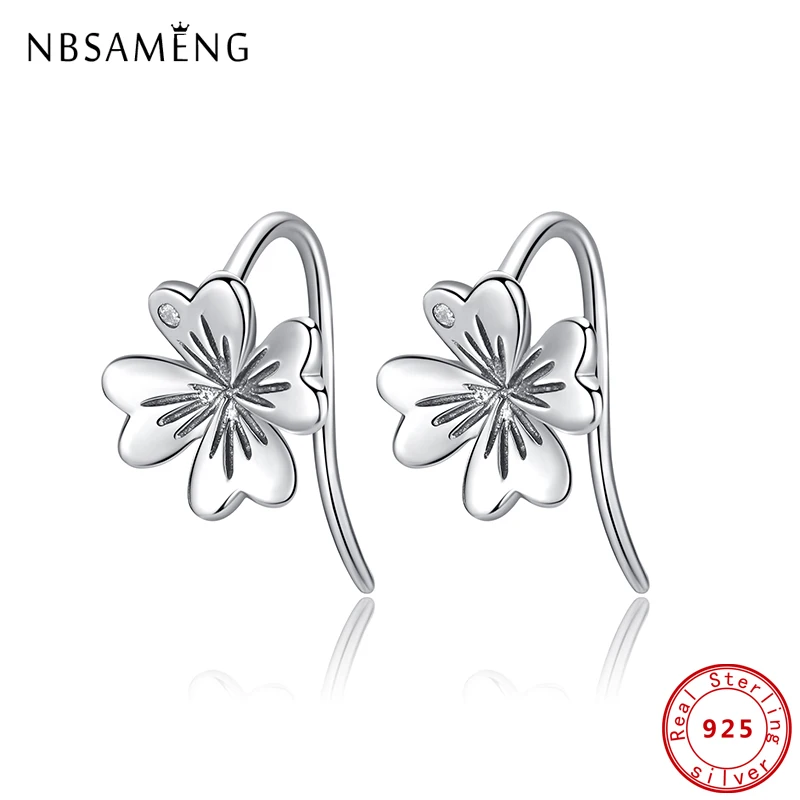 

Original 100% 925 Sterling Silver Earrings Lucky Clover Stud Earings Pave CZ For Women Wedding Birthday Gift Fine Jewelry