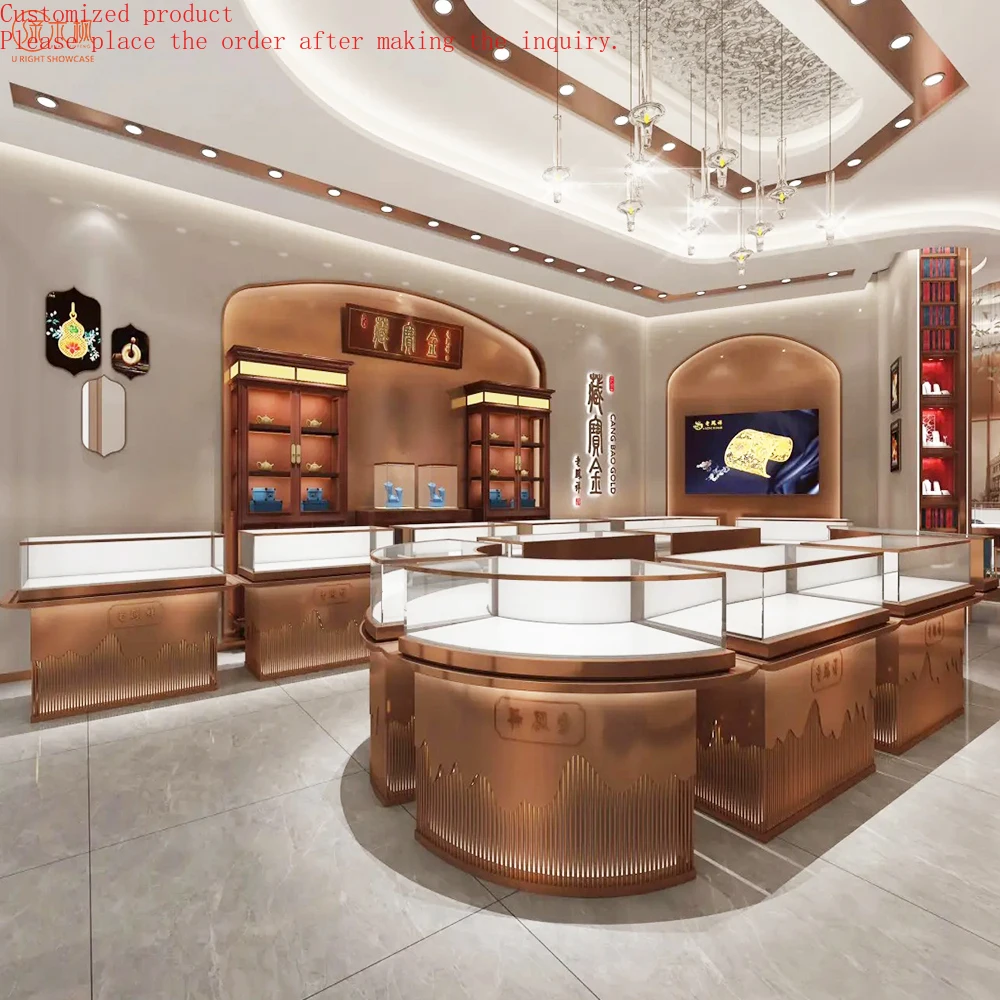 

Luxury Design Jewelry Showcase Display Custom Rose Gold Jewelry Display Cases for Sale