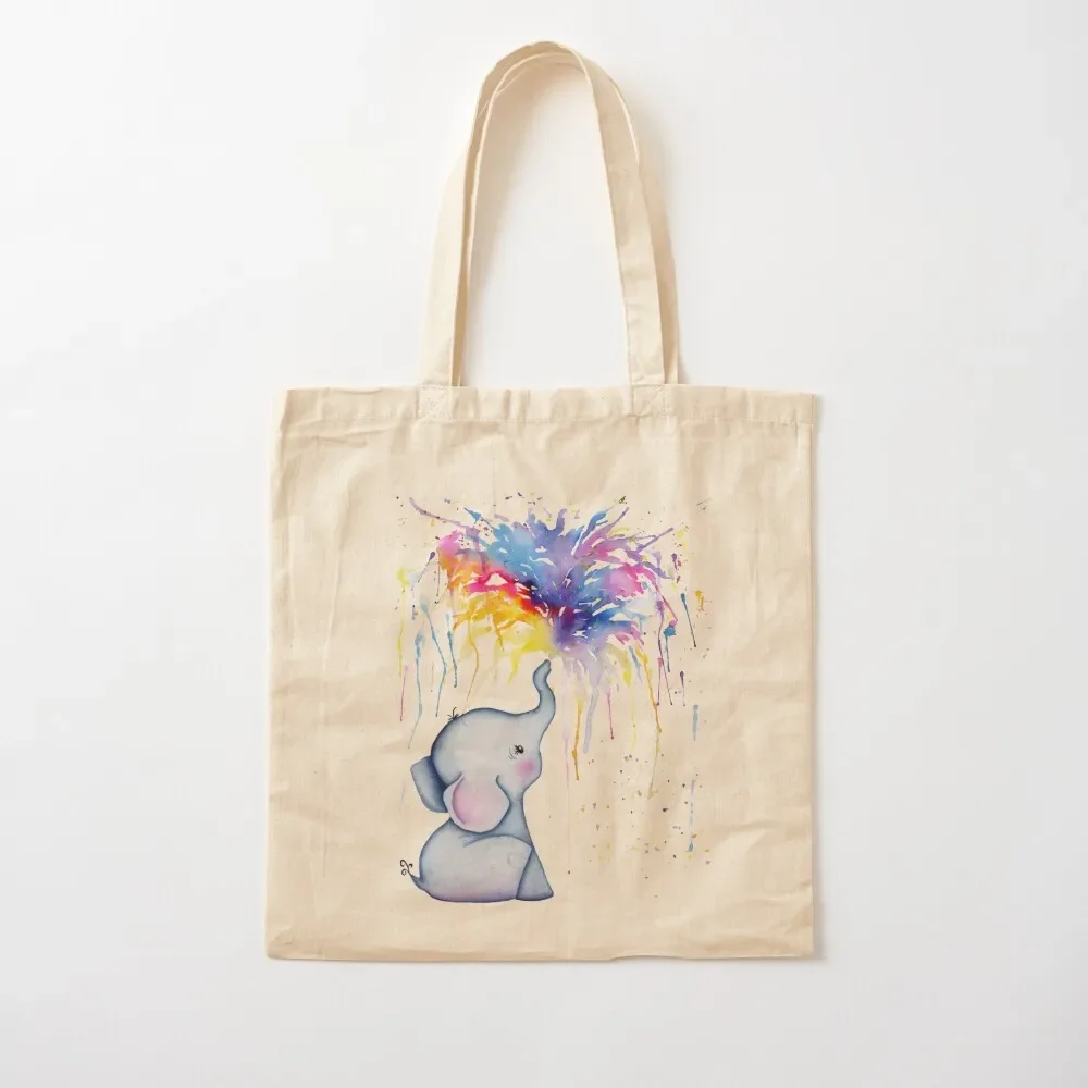 

Baby Elephant Rainbow Watercolor Painting Tote Bag female bag shopper bags for women reusable grocery bags Tote Bag