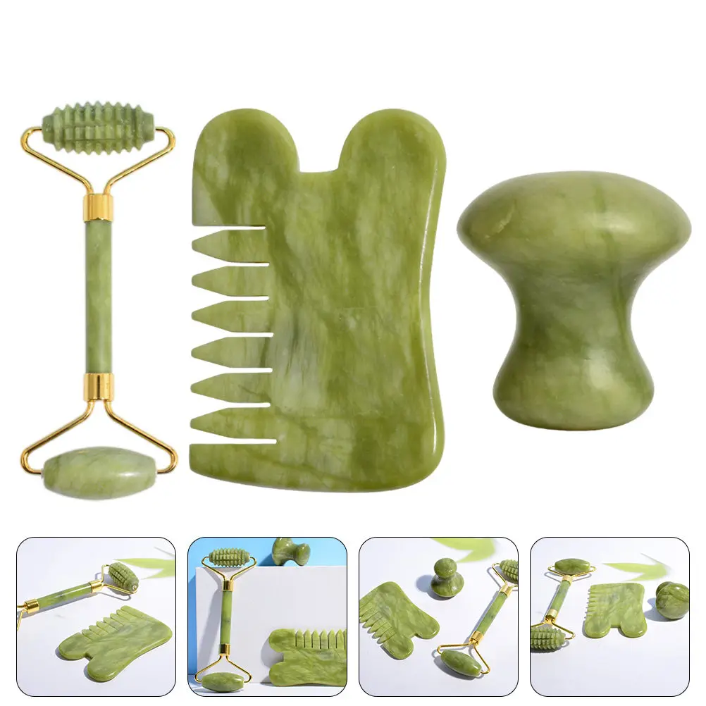 

1Set Jade Comb Mushroom Stone Facial Body Massager Multiuse Spa Tool Relieve Tension Refresh Skin Improve Blood Circulation
