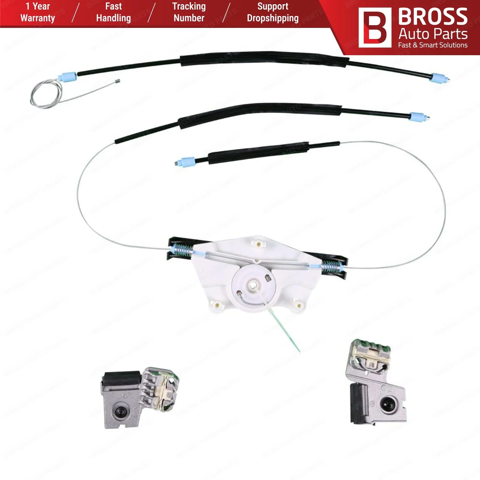 Bross ricambi Auto BWR51 Kit di riparazione del regolatore della finestra di alimentazione elettrica staffa metallica porta anteriore destra per VW Bora Golf 4 1997-2003