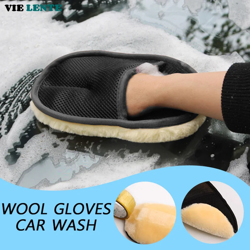 Imitation Wool Car Wash Gloves Microfiber 1/2pcs Accessories Interior Cleaning Tools Thick Plush Waxing and Polishing Supplies