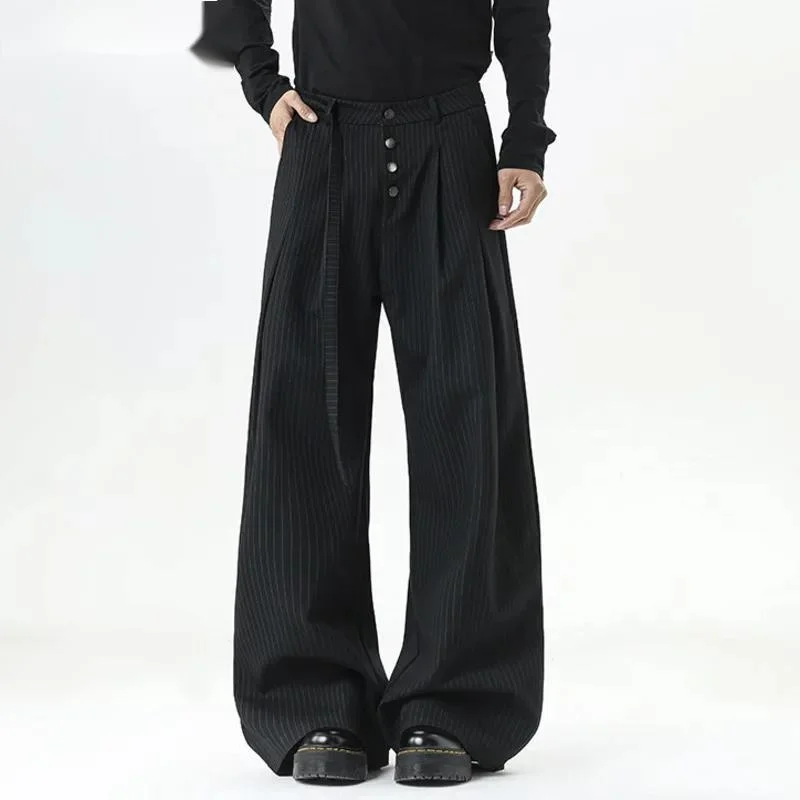 Fashionable Temperament Striped Folds Men's Trousers Lace Single Buttoned Placket Loose Pants 2026 Spring New  9XSOWJ