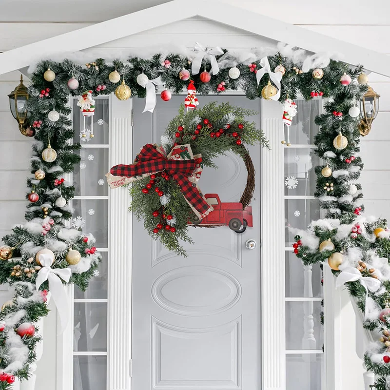 40cm Christmas Wreath Artificial Pinecone Red Berry Garland Hanging Ornaments Front Door Wall Decorations New Year Navidad