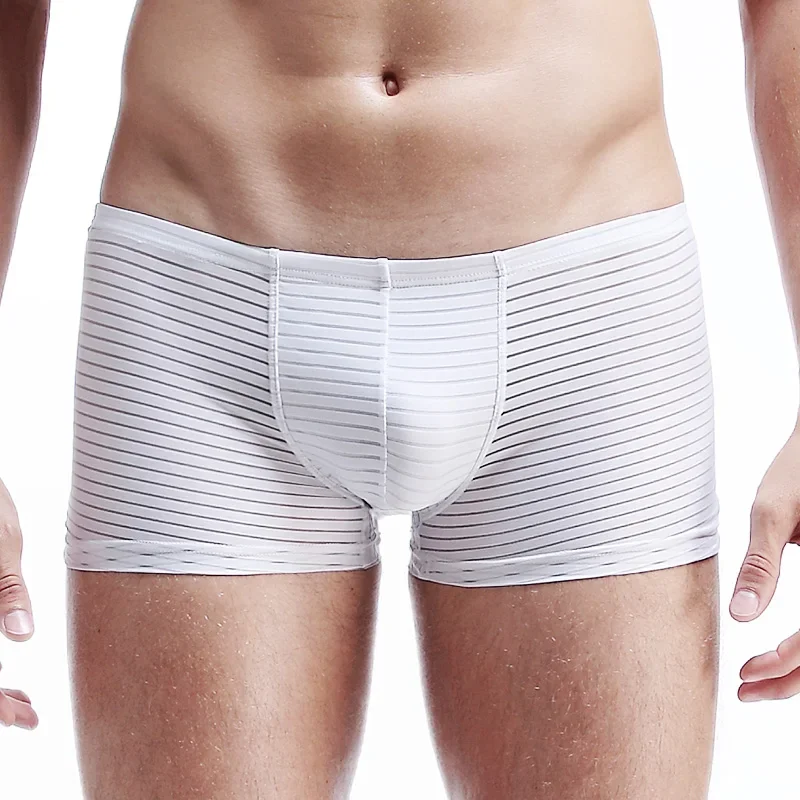 5 قطع ملابس داخلية مثيرة وشفافة للرجال من الحرير الجليدي للشباب تسمح بمرور الهواء قطعة واحدة من سراويل الملاكم المسطحة