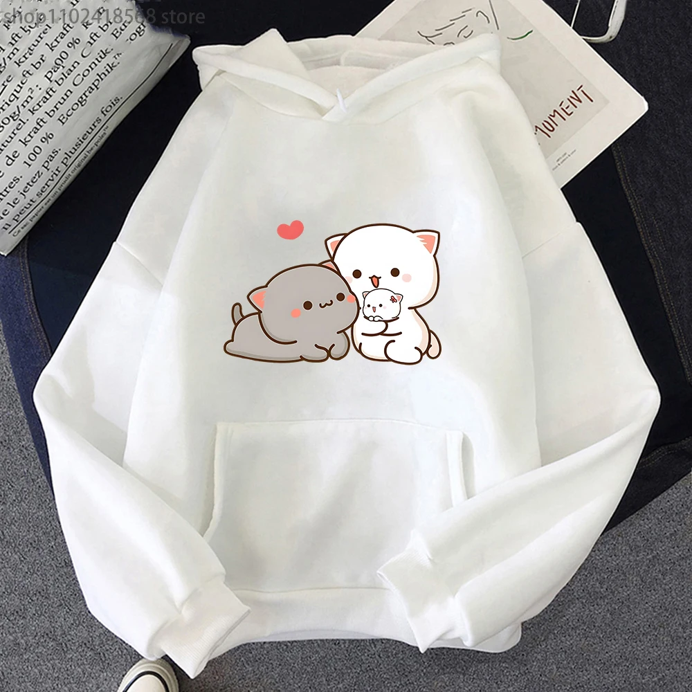 Women Peach Cat Hoodies Funny Mochi Plus Size Sweatshirt Harajuku Kawaii Cartoon Female Long Sleeve Streetwear Clothes Tops