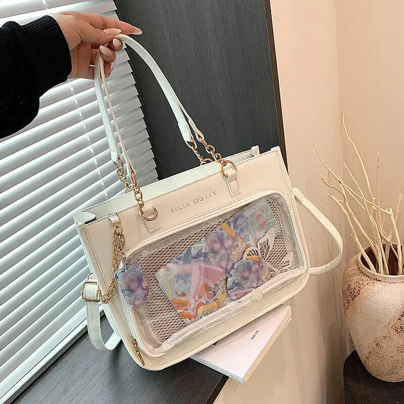 New Ita Bags Womens Shoulder Bag Black Lolita Gothic Y2K Cute Tote Bag Transparent Jk Chains Square Large Capacity Handbag