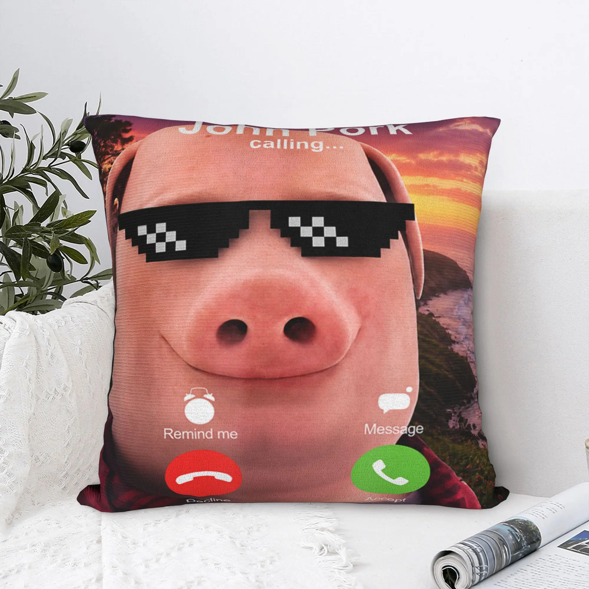 John Pork Calling Decline Accept Incoming Call John Pork Pillow Case Vintage Pillow Cover Graphic Pillowcases For Home Decor