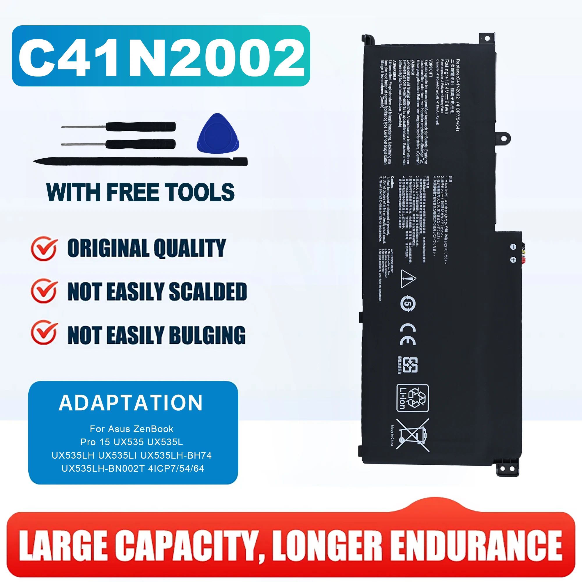 

C41N2002 15.4V 64WH Laptop Battery For Asus ZenBook Pro 15 UX535 UX535L UX535LH UX535LI UX535LH-BH74 UX535LH-BN002T