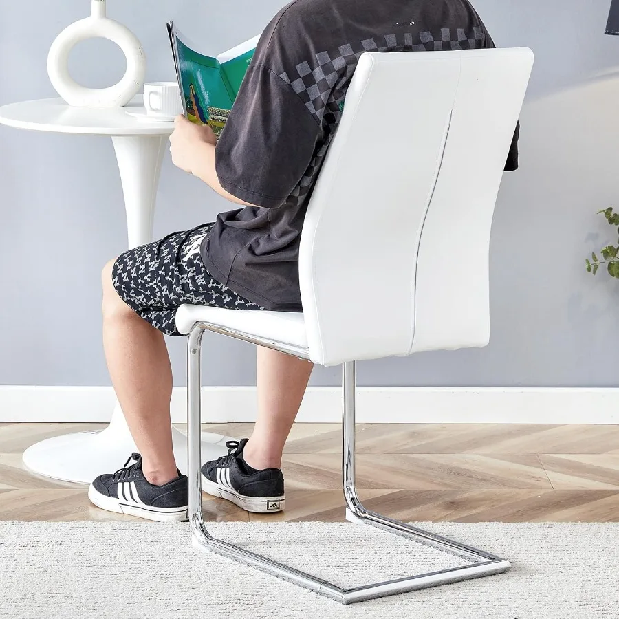 طقم كراسي طعام حديثة مكون من 4 كراسي طعام بيضاء مع وسائد سميكة وكراسي غرفة طعام للمطبخ من الجلد الصناعي مع مسند ظهر و #6