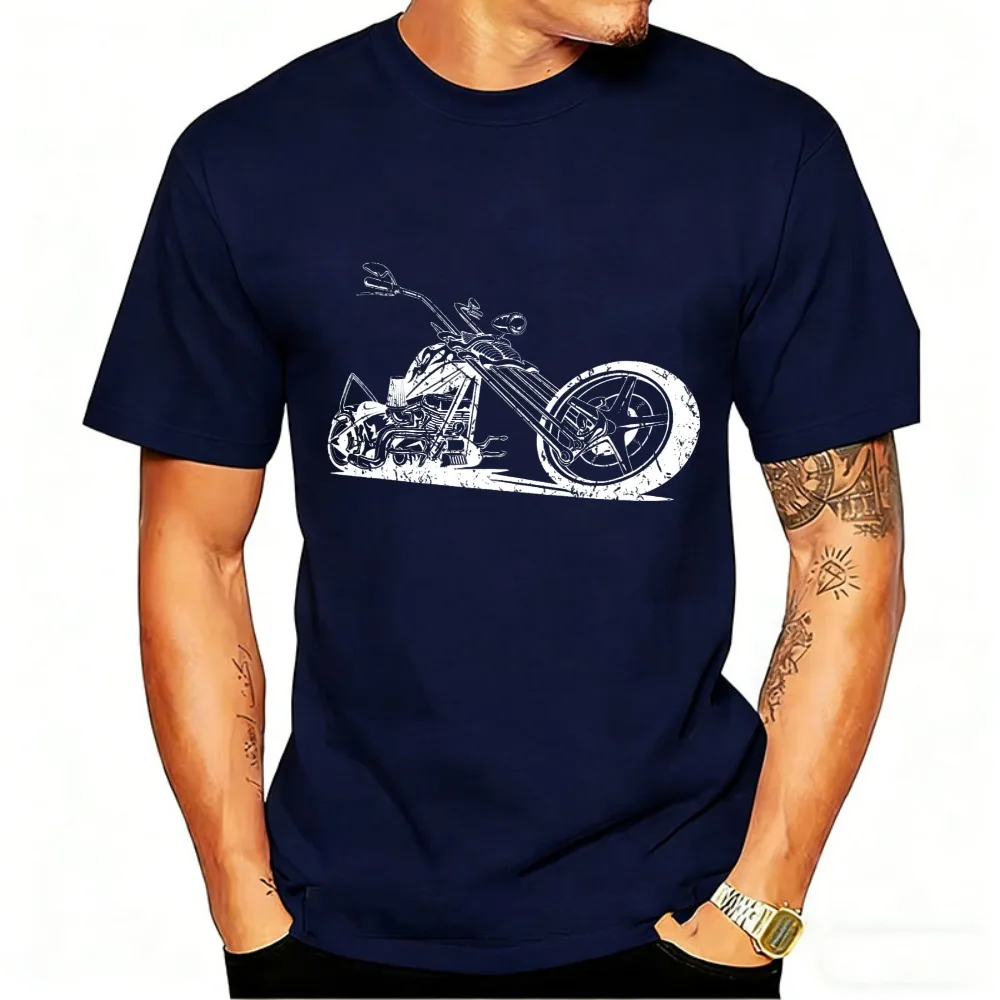 Classic Retro Motorcycle Distressed Illustration T-Shirt Men Vintage Bike Line Drawing Graphic Tee Casual Biker Rider Shirts