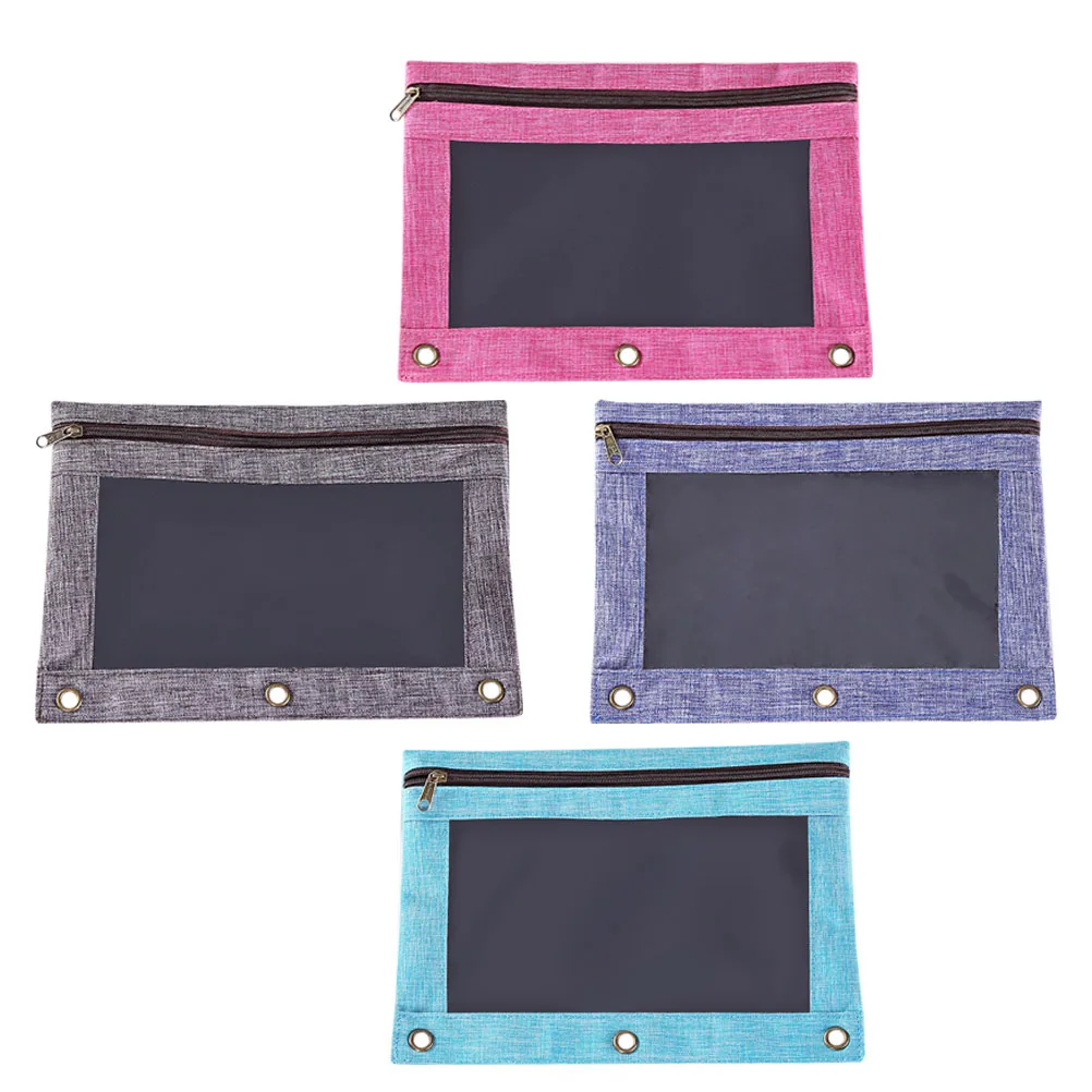 

4 Pcs File Bag Pen Blinder Pockets Zipper Binder Pouch 3 Holes Pencil Holder Documents Storage with