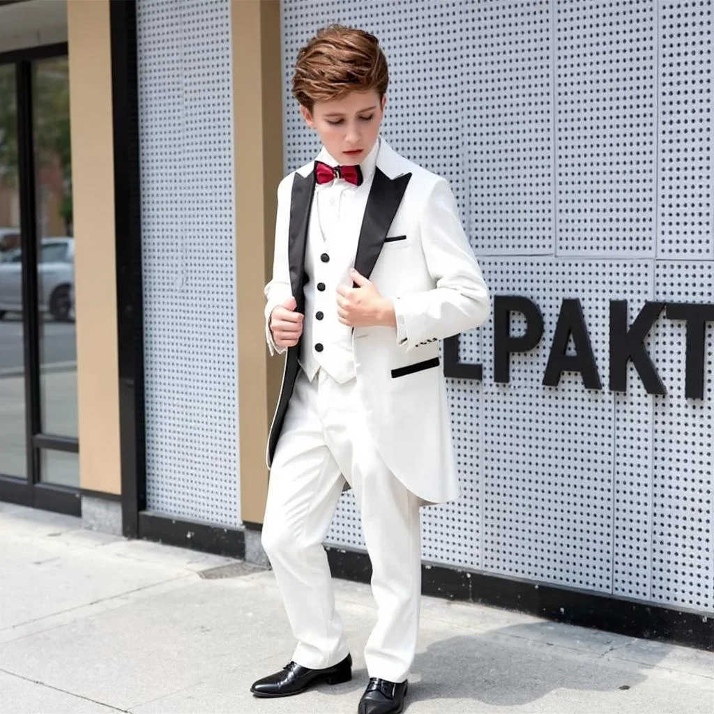 Flower Boys Suit Formal Wedding Tuxedo Tailcoat Jacket with Vest Pants 3 Pieces Set Holiday Party Blazer Kids Long Outfit