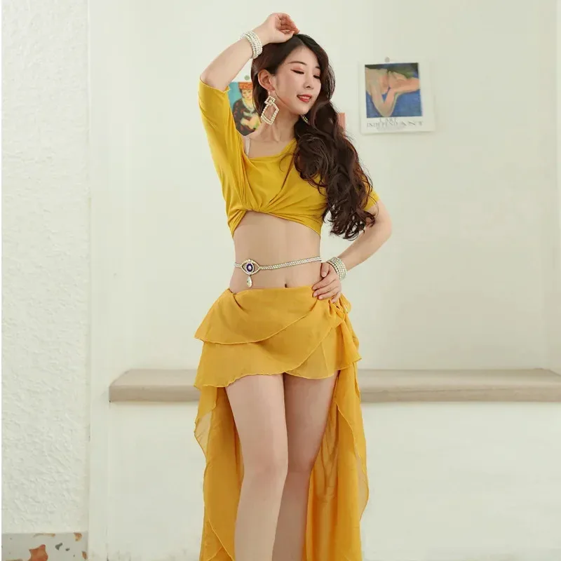 Belly Dance Female Adult Practice Clothes Elegant Top And Long Skirt Performance Set Oriental Dance Bellydance Hip Scarf A3DEF7N