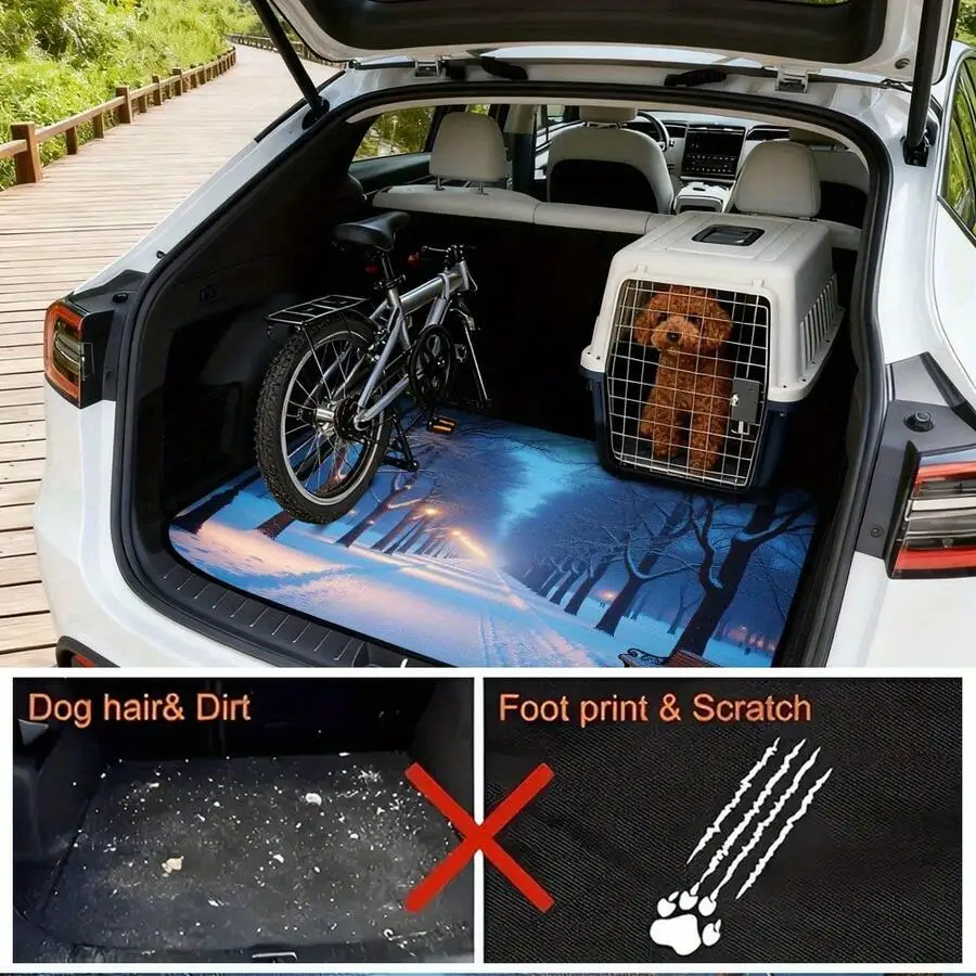 1 Universal Car Trunk Mat, Decorated With A Winter Night Stroll Pattern, Suitable For SUVs, Sedans, Or , Ideal For Family