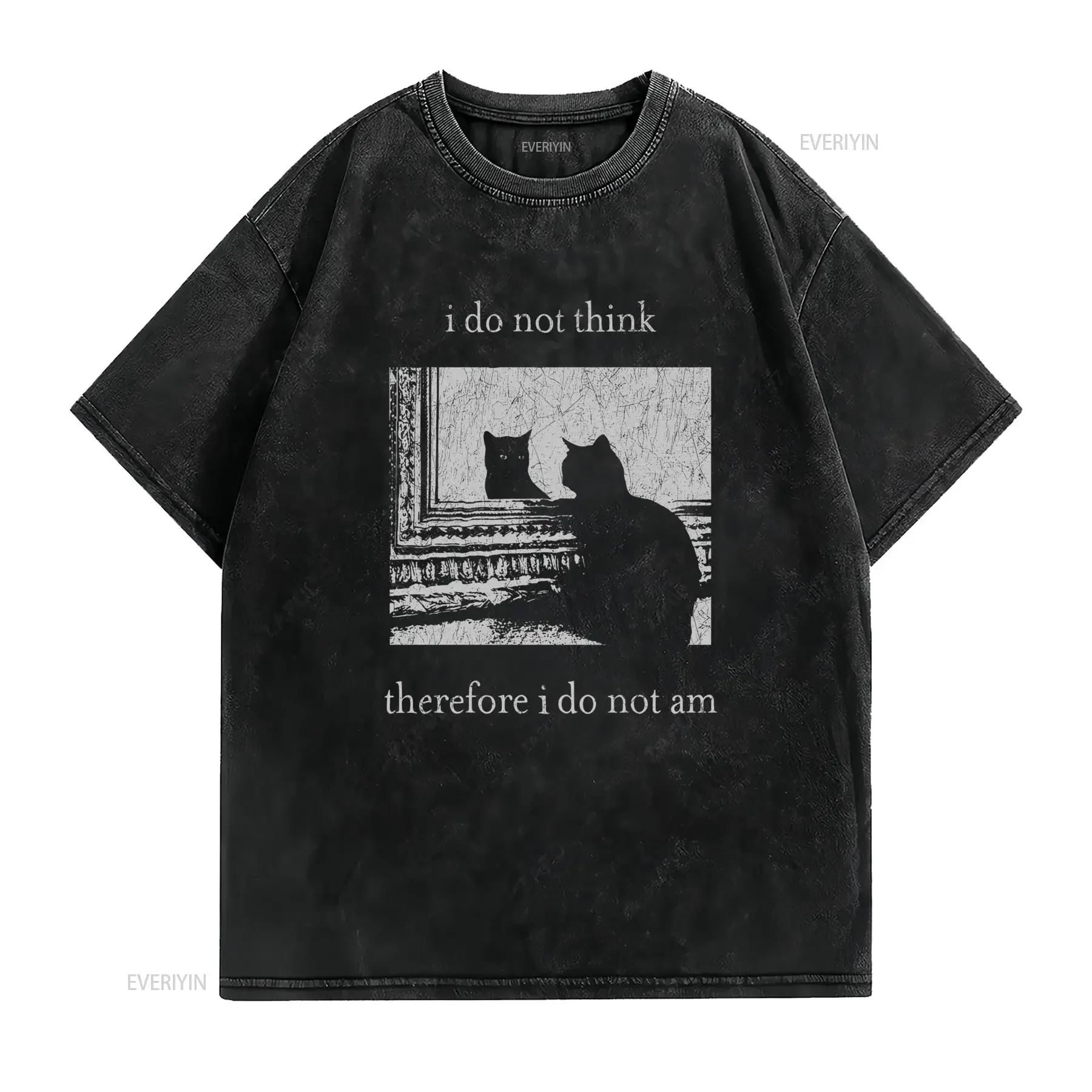 Men'S Funny Cat I Do Not for THINK Therefore Am Slogan T Shirt Gothic Punk Emo Style with Print Round Neck Casual Attire