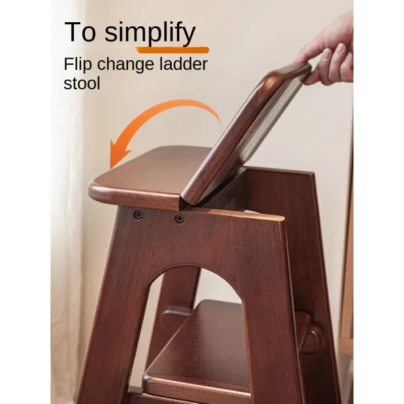 Multi-functional Foldable Wooden Ladder and Stool for Home Use Thickened Step Stool and Ladder for High Altitude Climbing