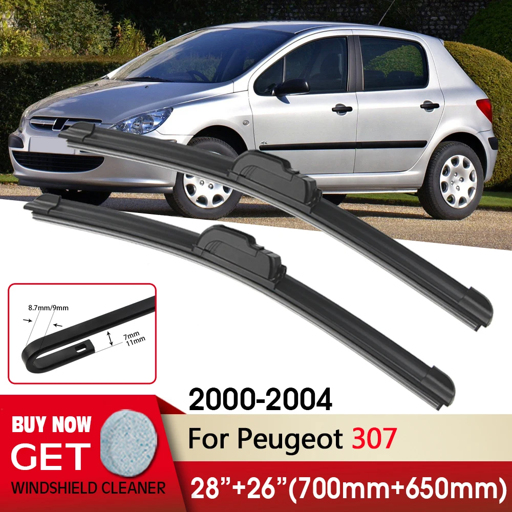 

Car Wiper RHD & LHD Front Wiper Blades 28"+26" For Peugeot 307 2000-2004 Fit U Hook Arm Windscreen Wipers Auto Accessories