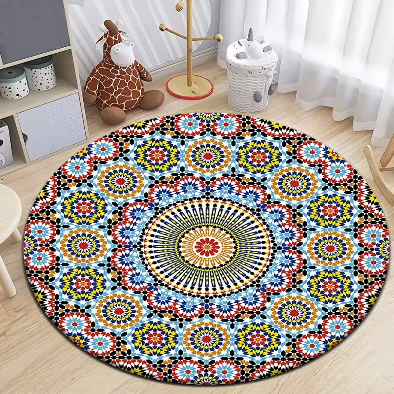 Moroccan Style Printed Round Carpet for Living Room Area Rugs Camping Picnic Mats Anti-Slip Rug Yoga Mat Doormat Floor Mat