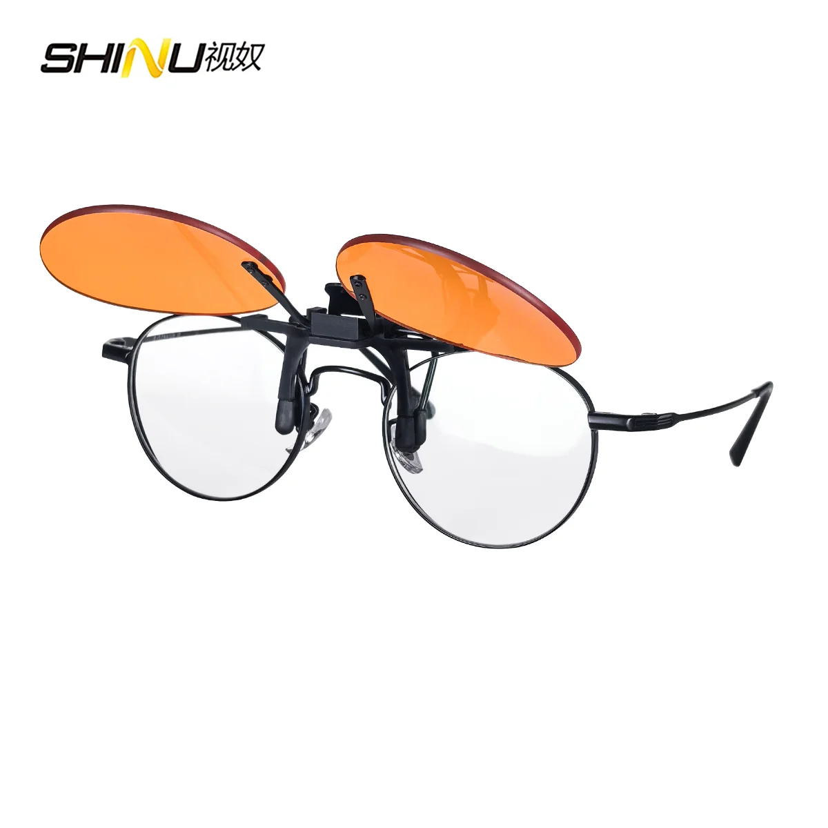 SHINU Rote Linsen-Clip-On-Brille zum Schlafen besser, runde orangefarbene Linse für Spiele oder Arbeiten, gelbe Linsen, Nachtsicht zum Fahren – Detail 9