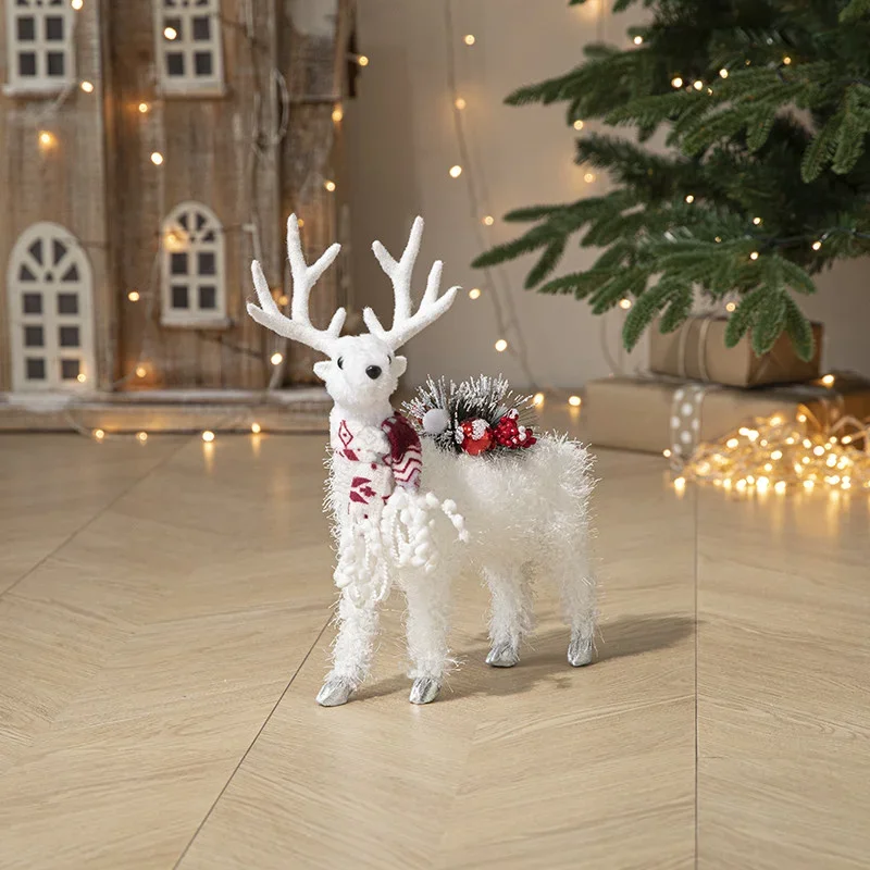 White Plush Reindeer Stuffed Deer Doll Large Soft Animal Figurine for Window Shop Display Holiday Winter Wonderland Home Decor