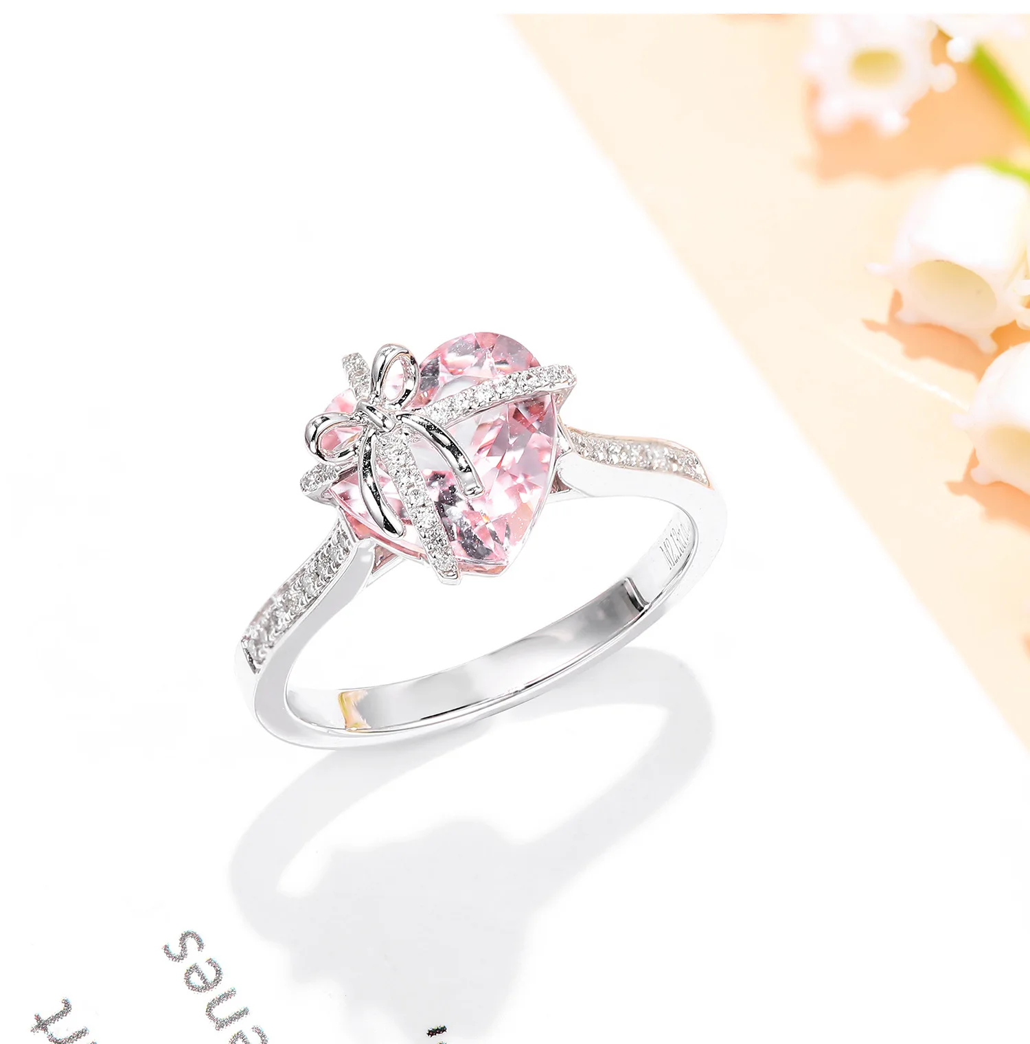 925 Sterling Silber Glänzender Pulverherz-Ring mit Hochkarätigen Diamanten, Süßes Geschenkdesign für Damen, Schmuck – Detail 3