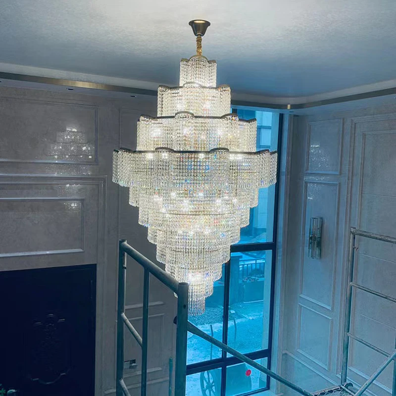 

Chandelier Light Living Room Decor Design Staircase Crystal Lighting Villa Hall Loft Modern Luxury Long Large LED Hanging Lamp