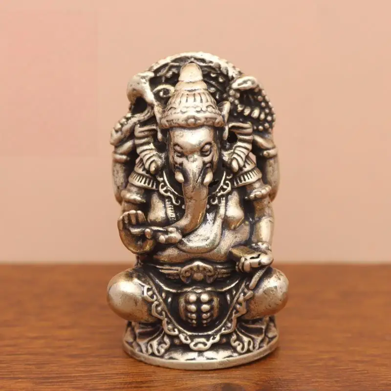 1Pcs Mini Vintage Brass Ganesha: Statue Asia India Thailand Elephant Figure Sculpture Home Office Desk