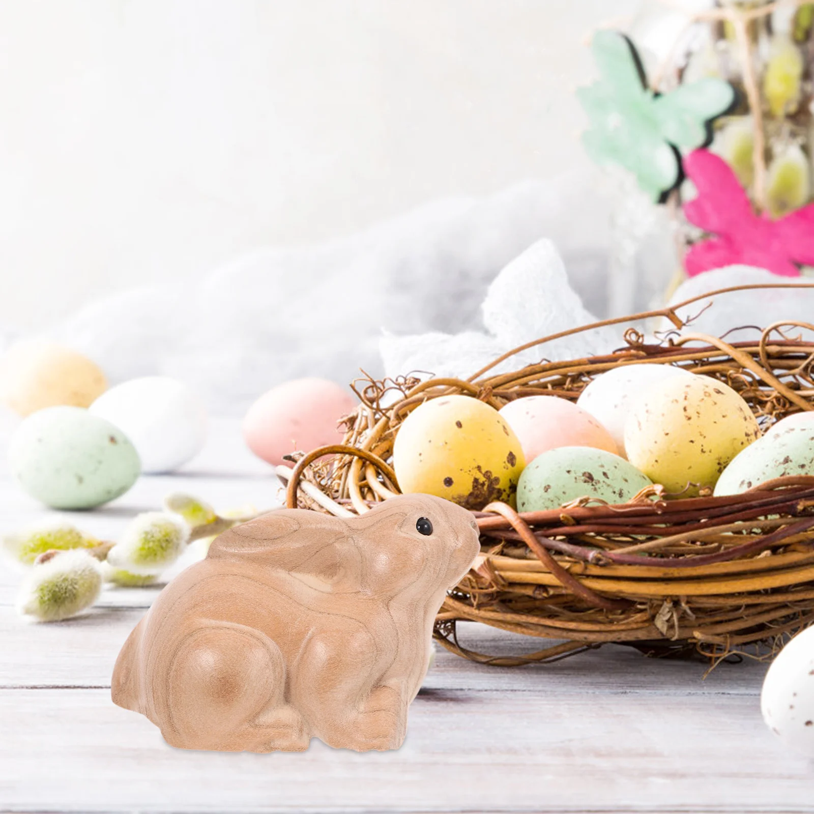 

Easter Wooden Bunny Sculpture Hand Carved Rustic Home Decoration Living Room Tabletop Ornament Easter Decor Bunny