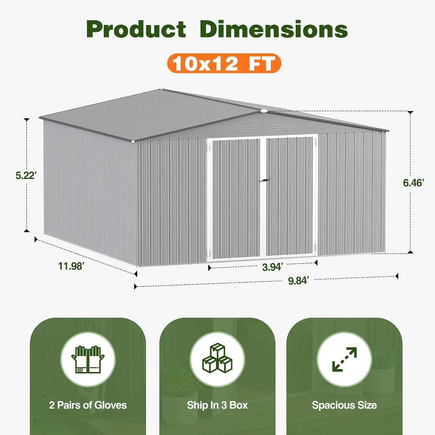 Outdoor Storage Shed, Heavy Duty Metal Shed with Lockable Double Door, Sloped Roof & Vents for Garden Backyard Lawn,Gray