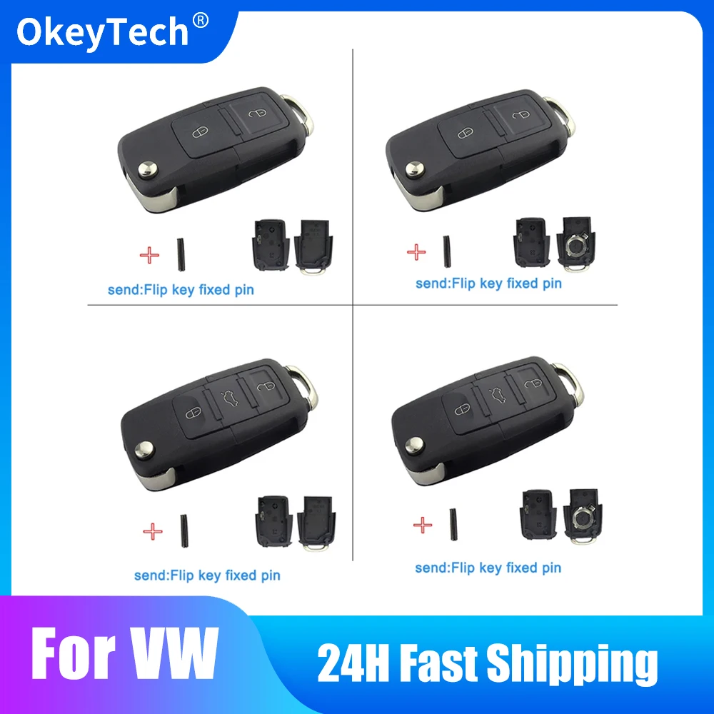 

OkeyTech For VW Volkswagen MK4 Bora Golf Passat Polo Bora Touran For Seat Skoda Key Shell 2/3 Button Flip Fold Car Key Case Fob