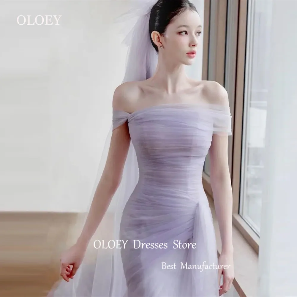 

OLOEY Elegant Lavender Tulle Mermaid Wedding Dresses Korea Photoshoot Sleeves Floor Length Bridal Gowns Evening Dress Party