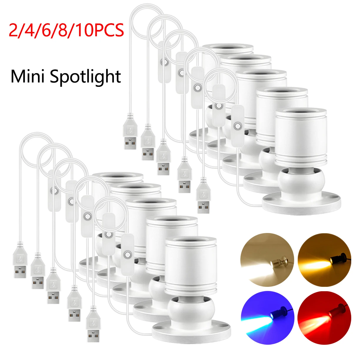 2/4/6/8/10PCS /Lot Mini Spot Light Portable USB 5V Ceiling Light Natural White/Warm/Yellow/Red/Blue 1W Aluminum Closet Spotlight